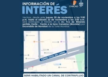 Anunciaron cierre de la avenida Francisco de Miranda por encendido navideño